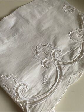 White Cutout Embroidered Cotton Curtain Valance 11” X 58”